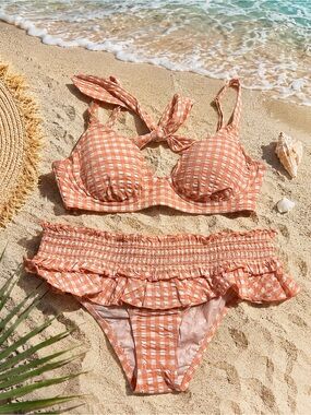 NWOT Tory Burch Gingham Ruffle Bikini Set XS